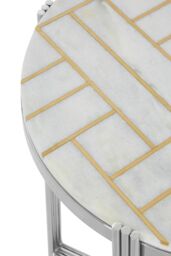 Orsina White Marble Topped Side Table, Round Table, Silver Finished Settee Side Table, Sleek Metallic Accent Table - thumbnail 4