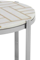 Orsina White Marble Topped Side Table, Round Table, Silver Finished Settee Side Table, Sleek Metallic Accent Table - thumbnail 3
