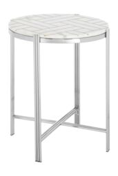 Orsina White Marble Topped Side Table, Round Table, Silver Finished Settee Side Table, Sleek Metallic Accent Table - thumbnail 2