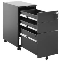 Wyld and Coco Premium Black Metal Storage Cabinet 3-Drawer with Key Lock and Castors - thumbnail 5