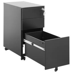 Wyld and Coco Premium Black Metal Storage Cabinet 3-Drawer with Key Lock and Castors - thumbnail 4