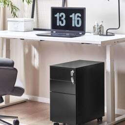 Wyld and Coco Premium Black Metal Storage Cabinet 3-Drawer with Key Lock and Castors