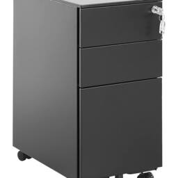 Wyld and Coco Premium Black Metal Storage Cabinet 3-Drawer with Key Lock and Castors - thumbnail 2