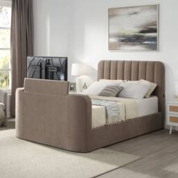 Aspire Cresta Curved Chenille TV Bed with Ottoman Storage in Taupe - Size: Super King - thumbnail 1