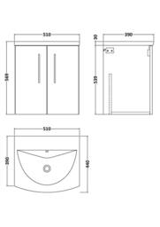 Balterley Bathroom 2 Soft Close Door Wall Hung Vanity & Basin, Anthracite, 500mm in Grey - thumbnail 2