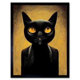 "Artery8 Wall Art Print Black Cat Le Chat Noir Modern Mustard Art Framed - Size: W12"" x H16""" - thumbnail 1