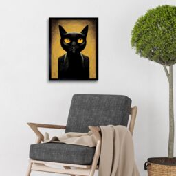 "Artery8 Wall Art Print Black Cat Le Chat Noir Modern Mustard Art Framed - Size: W12"" x H16""" - thumbnail 2