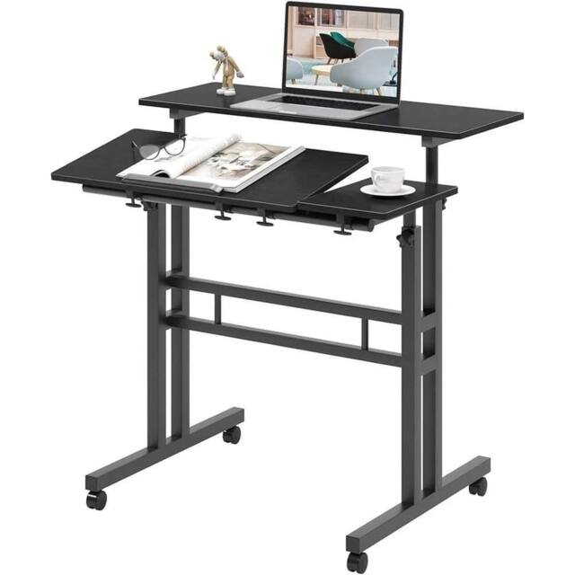 Havendro Height Adjustable Mobile Laptop Desk With Wheels Small Workstation in Black - image 1