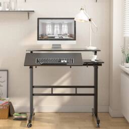 Havendro Height Adjustable Mobile Laptop Desk With Wheels Small Workstation in Black - thumbnail 3