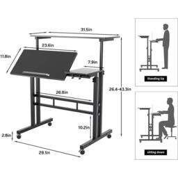 Havendro Height Adjustable Mobile Laptop Desk With Wheels Small Workstation in Black - thumbnail 2