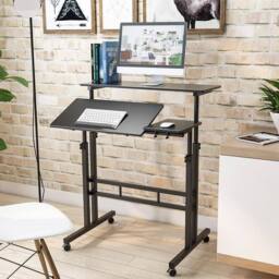 Havendro Height Adjustable Mobile Laptop Desk With Wheels Small Workstation in Black - thumbnail 4