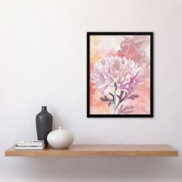"Artery8 Chrysanthemum Flower Watercolour Pastel Soft Framed Art Print in Pink - Size: W12"" x H16""" - thumbnail 4