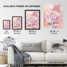 "Artery8 Chrysanthemum Flower Watercolour Pastel Soft Framed Art Print in Pink - Size: W12"" x H16""" - thumbnail 3