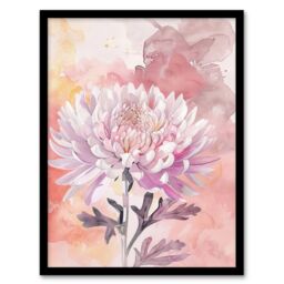 "Artery8 Chrysanthemum Flower Watercolour Pastel Soft Framed Art Print in Pink - Size: W12"" x H16""" - thumbnail 1