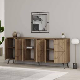 Decortie 6-Doors Push-to-open Doors Sideboard 'Dune' with Metal Legs 183cm in Brown - Size: 3 Pack - thumbnail 4