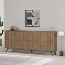 Decortie 6-Doors Push-to-open Doors Sideboard 'Dune' with Metal Legs 183cm in Brown - Size: 3 Pack - thumbnail 1