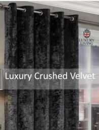 Luxury Living Luxury Crushed Velvet Fully Lined Ring Top Curtains in Charcoal - Size: 168 cm width x 137 cm drop - thumbnail 2