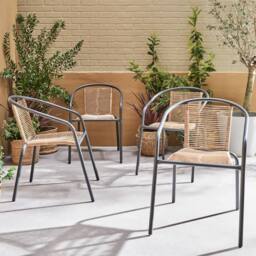sweeek Set Of 4 Steel & Resin Garden Armchairs in Dark Grey