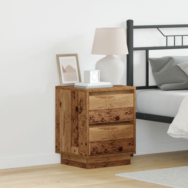 Berkfield Home Bedside Cabinet with LED Lights Old Wood 39x34.5x50 cm in Brown - image 1