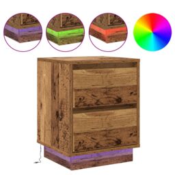 Berkfield Home Bedside Cabinet with LED Lights Old Wood 39x34.5x50 cm in Brown - thumbnail 4