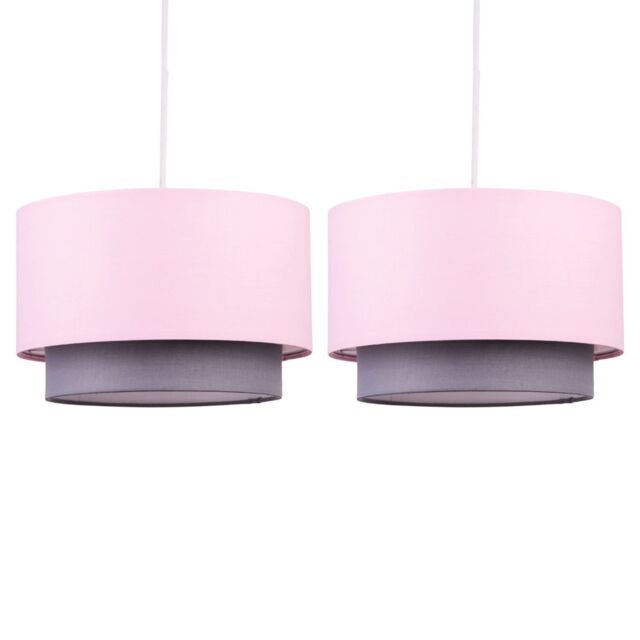 First Choice Lighting Pair of Pink & Grey 2 Tier Light Shades - image 1