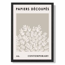 ARTZE Fawn & Ivory Matisse Style Floral Cutout Framed Print SIZE: A3 with Black Frame in Stone - Size: A2