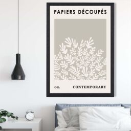 ARTZE Fawn & Ivory Matisse Style Floral Cutout Framed Print SIZE: A3 with Black Frame in Stone - Size: A2 - thumbnail 2