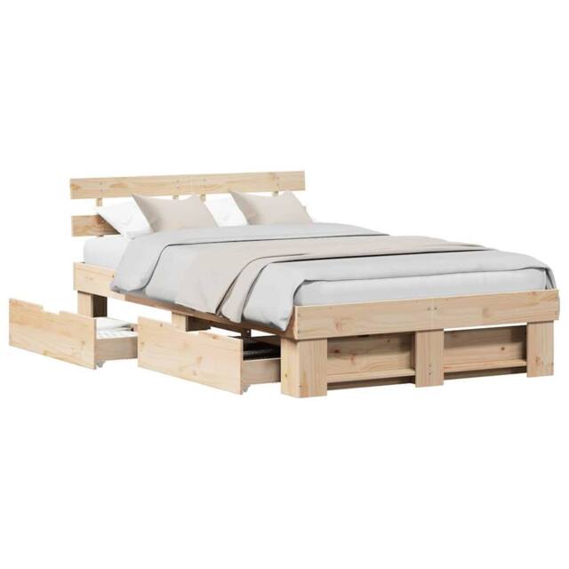 Berkfield Home Modern Bed Frame with Drawers 140 x 190 cm - Solid Pine Wood in Beige - image 1