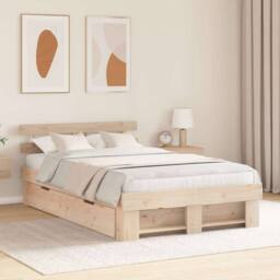 Berkfield Home Modern Bed Frame with Drawers 140 x 190 cm - Solid Pine Wood in Beige - thumbnail 2