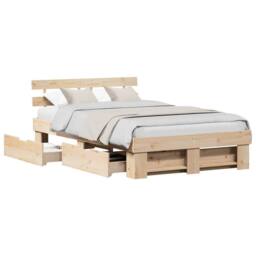 Berkfield Home Modern Bed Frame with Drawers 140 x 190 cm - Solid Pine Wood in Beige - thumbnail 1