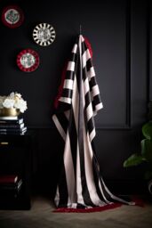 Laurence Llewelyn-Bowen 'Festivo Stripe' Soft Velvet Tasselled Throw in Black - Size: 130 cm x 180 cm