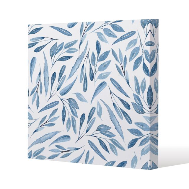 Benjamin Tate Design watercolour blue branches with leaves (Canvas Print) / 101 x 101 x 4cm in Natural - Size: 101 x 101 x 4 cm - image 1