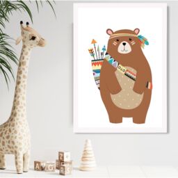 ARTZE Standing Bear Tribal Animal Framed Print SIZE: A3 with White Frame in Brown - Size: A4 - thumbnail 2