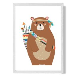 ARTZE Standing Bear Tribal Animal Framed Print SIZE: A3 with White Frame in Brown - Size: A4 - thumbnail 1