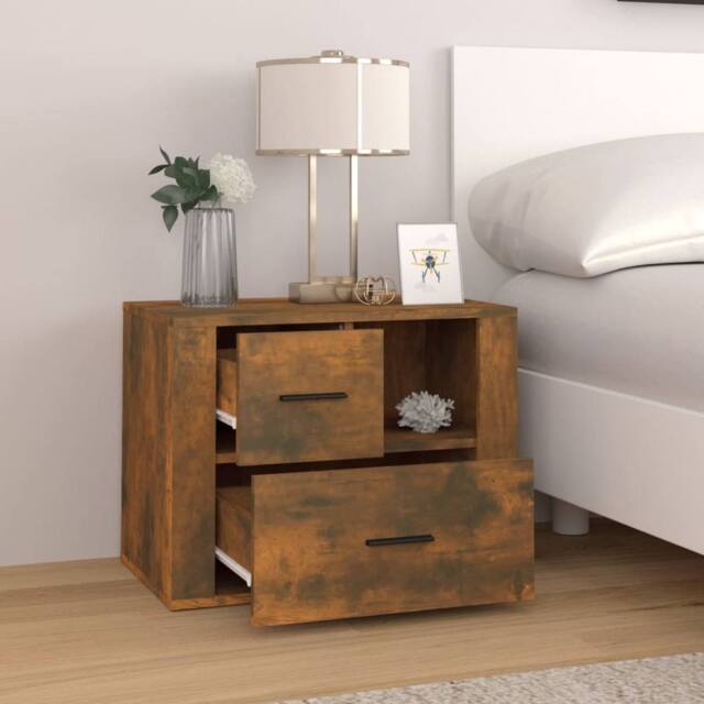 Berkfield Home Classic Bedside Cabinet Smoked Oak 60x36x45 cm Engineered Wood in Brown - Size: 60 x 36 x 45 cm - image 1