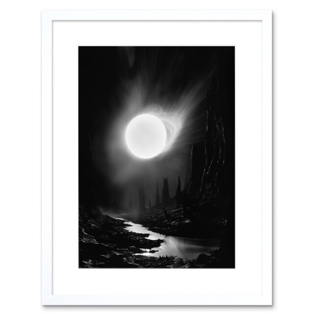 "Artery8 Wall Art Print Solar Flares Dramatic Fantasy Landscape Black & White Surreal Hades Underworld Artwork Framed 9X7 Inch - Size: W7"" x H9""" - image 1