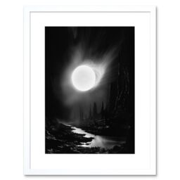 "Artery8 Wall Art Print Solar Flares Dramatic Fantasy Landscape Black & White Surreal Hades Underworld Artwork Framed 9X7 Inch - Size: W7"" x H9""" - thumbnail 1