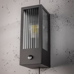 CGC Lighting 'Stella' Bevelled Glass Black E27 Outdoor Box Wall Light with PIR Motion Sensor - thumbnail 3