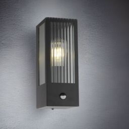 CGC Lighting 'Stella' Bevelled Glass Black E27 Outdoor Box Wall Light with PIR Motion Sensor - thumbnail 4