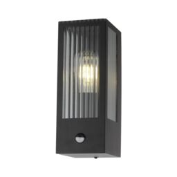 CGC Lighting 'Stella' Bevelled Glass Black E27 Outdoor Box Wall Light with PIR Motion Sensor - thumbnail 2