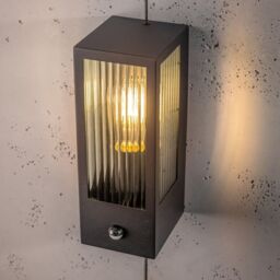 CGC Lighting 'Stella' Bevelled Glass Black E27 Outdoor Box Wall Light with PIR Motion Sensor - thumbnail 6