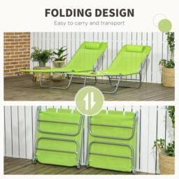 EONLION Outdoor Foldable Sun Loungers Set of 2 in Green - Size: 100 cm - thumbnail 4