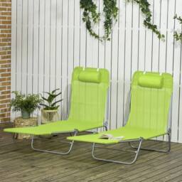 EONLION Outdoor Foldable Sun Loungers Set of 2 in Green - Size: 100 cm
