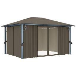 Berkfield Home Gazebo with Curtain&LED String Lights 4x3 m Taupe Aluminium - thumbnail 5