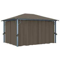Berkfield Home Gazebo with Curtain&LED String Lights 4x3 m Taupe Aluminium - thumbnail 3