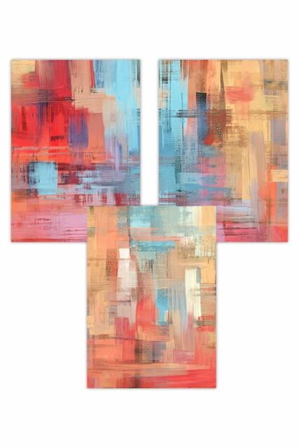 ARTZE Set of 3 Geometric Abstract Strokes In Red Blue Yellow Art Posters - Size: W50 cm x H70 cm - image 1