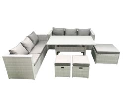 Fimous Rattan Garden Furniture Set 9 Seater Outdoor Sofa Set with Dining Table 3 Footstools Light Grey Mixed - thumbnail 1