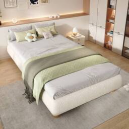 Matteo Beige Velvet Upholstered Single Bed Frame - thumbnail 2