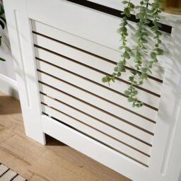 Home Source Small Radiator Cover Wooden MDF Wall Cabinet Shelf Slatted Grill in White - thumbnail 4