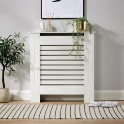 Home Source Small Radiator Cover Wooden MDF Wall Cabinet Shelf Slatted Grill in White - thumbnail 2